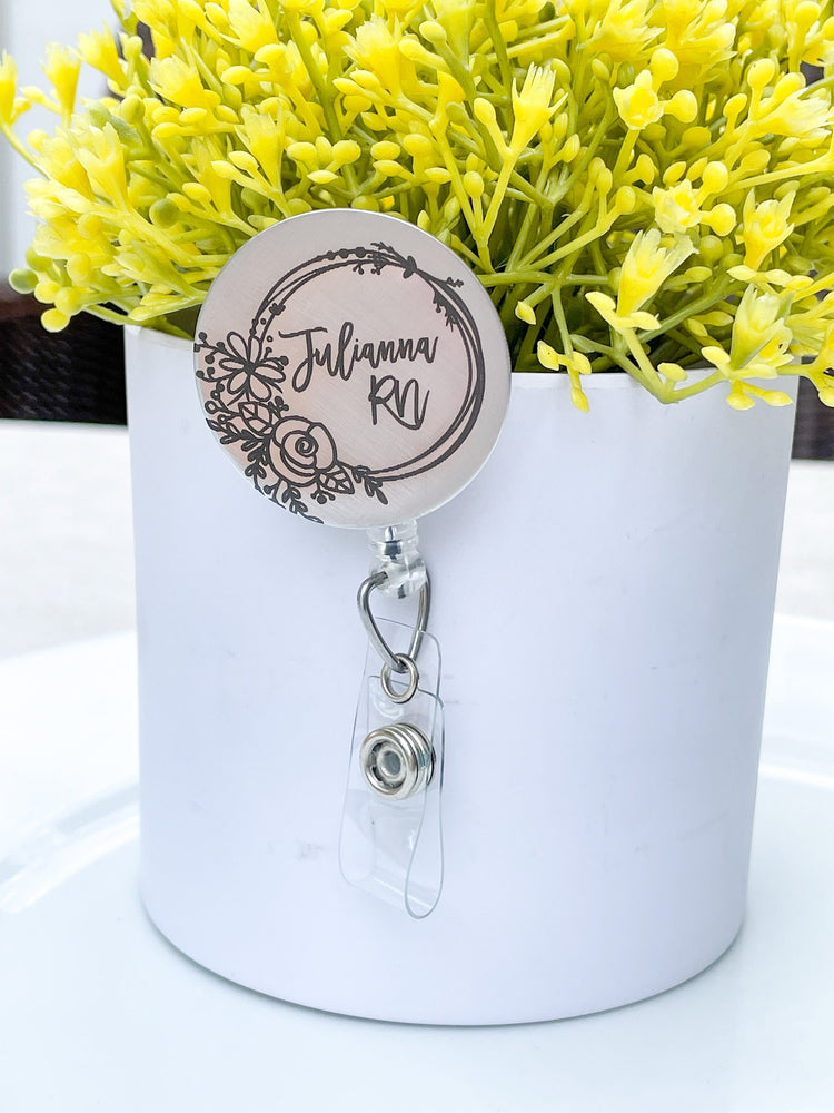 Personalized Stainless Steel Badge Reel - Custom Badge Reel - Nurse Badge Reel - Gift For Nurses - Medical ID Badge Reel - Floral Badge Reel