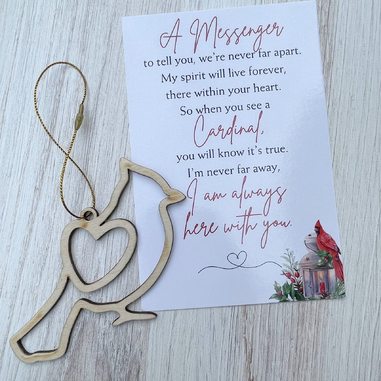 Wooden Cardinal Memorial Christmas Tree Ornament