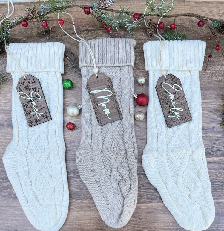 Beaded Wooden Christmas Stocking Tag