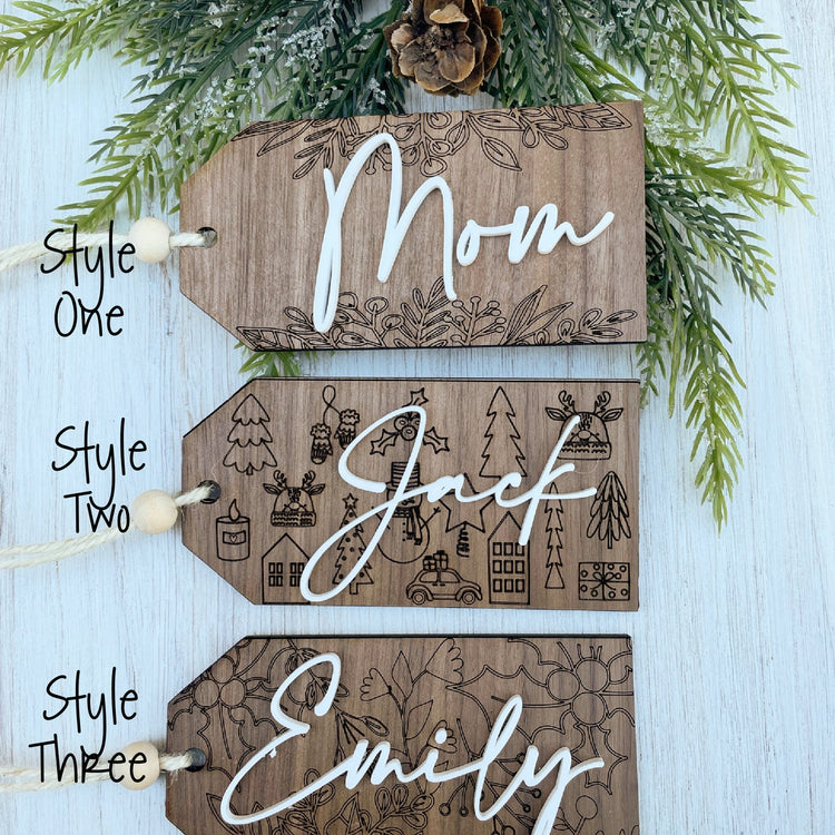 Beaded Wooden Christmas Stocking Tag