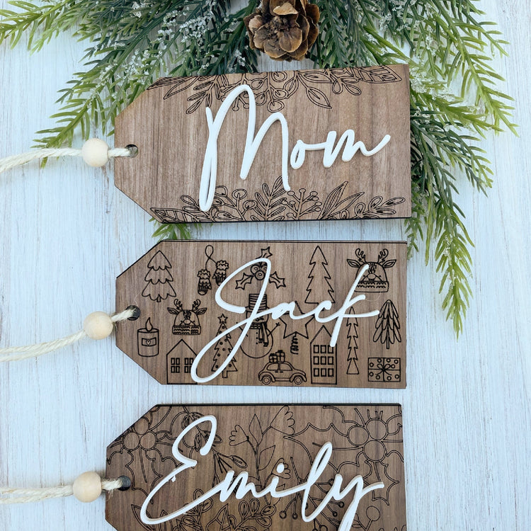 Beaded Wooden Christmas Stocking Tag