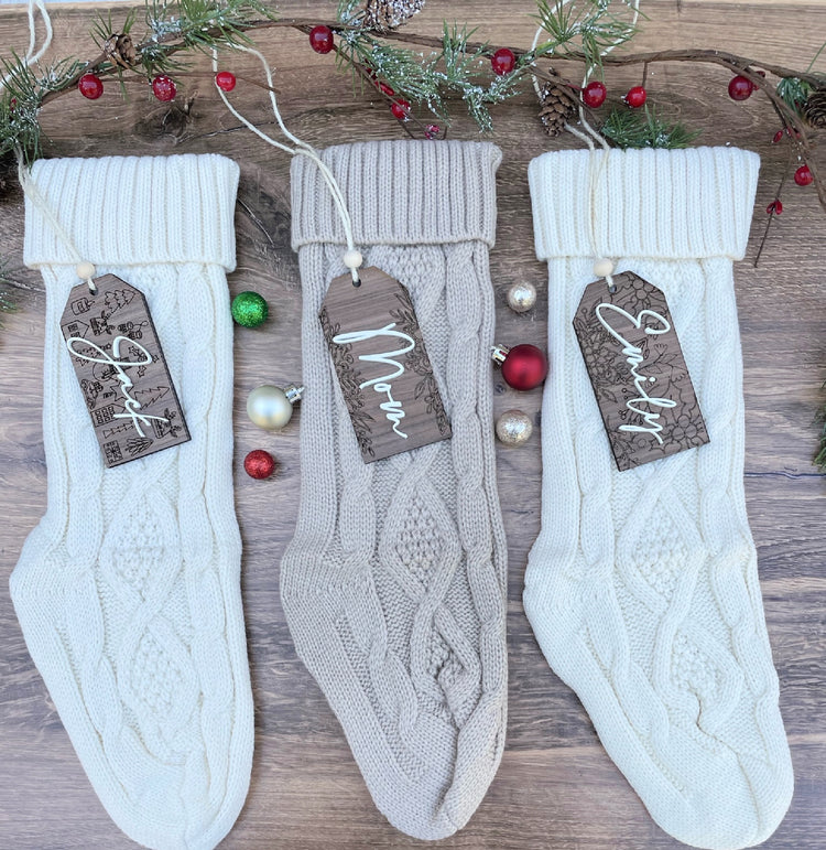 Beaded Wooden Christmas Stocking Tag