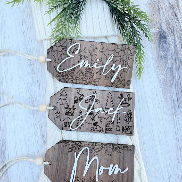 Beaded Wooden Christmas Stocking Tag