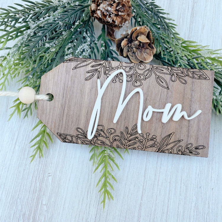 Beaded Wooden Christmas Stocking Tag