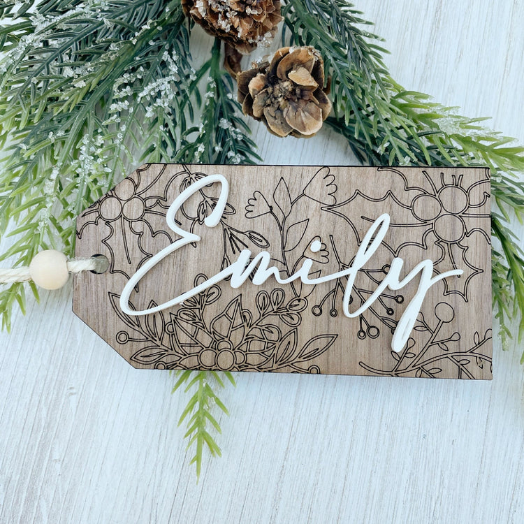 Beaded Wooden Christmas Stocking Tag