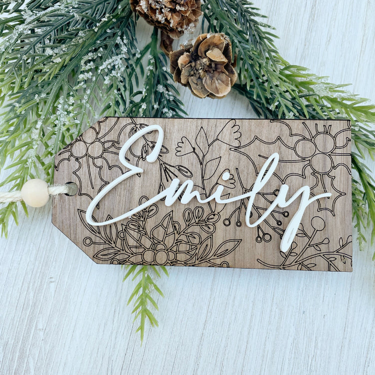 Beaded Wooden Christmas Stocking Tag