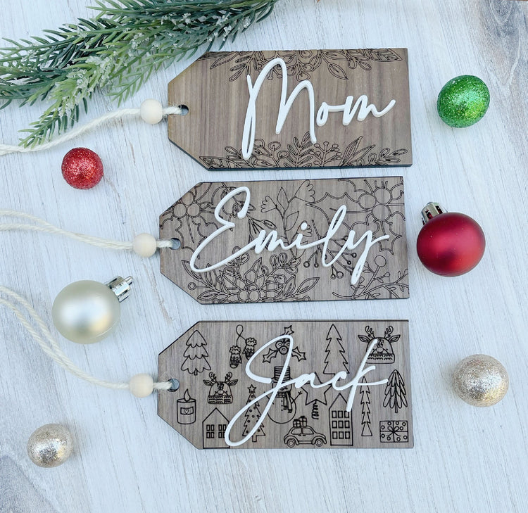 Beaded Wooden Christmas Stocking Tag