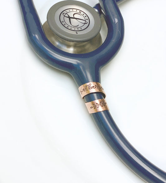 copper double wrap stethoscope id tag.  Stethoscope charm wraps around tubing twice