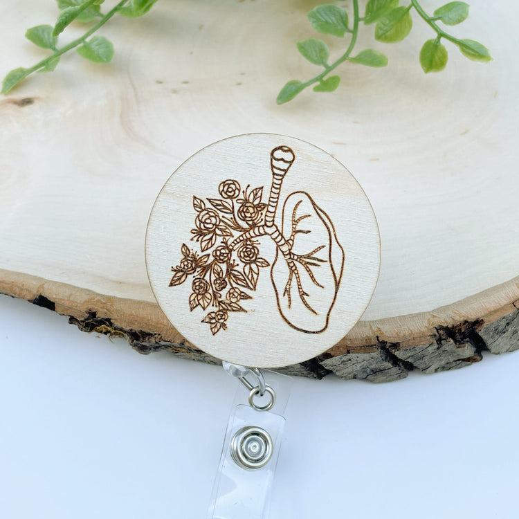 Wooden Badge Reel - Floral Lungs Badge Reel - Anatomy Badge Reel - Respiratory Therapist Badge Reel - RRT Badge Reel - Pulmonology Badge