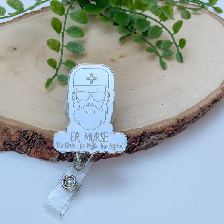 Silver Badge Reel - ER Murse Badge Reel - Funny Badge Reel - Badge Reel for Him- RN Badge Reel - Nurse Gift - ER Nurse Gift
