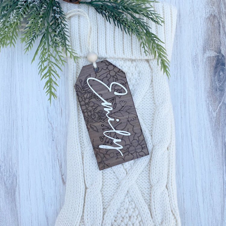 Beaded Wooden Christmas Stocking Tag